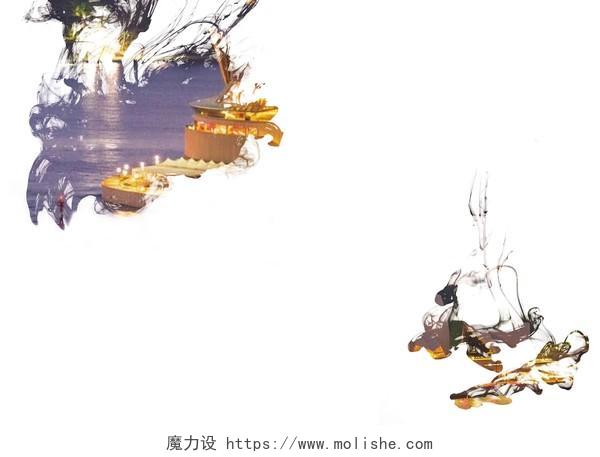 白色五彩手绘剪影风景水彩书法画册封面海报背景